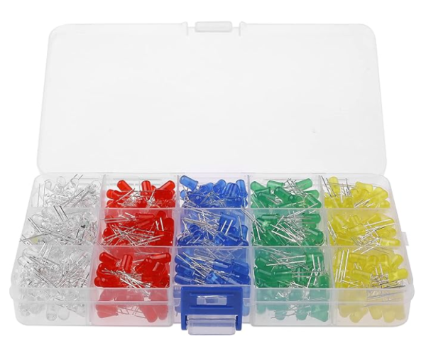 LED kit 500u 5mm 5 colores c/caja plástica