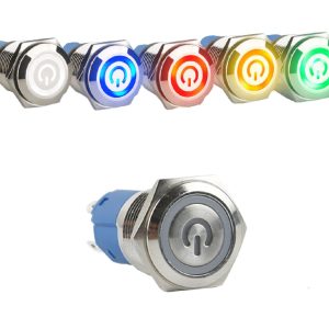 Pulsador antivandalismo iluminado símbolo on-off momentáneo 16mm