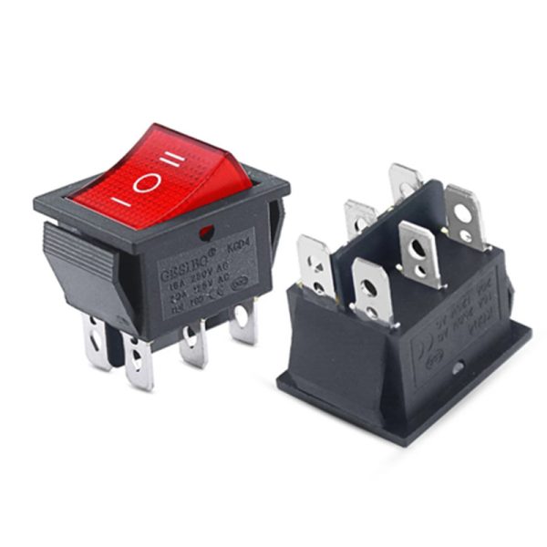 Llave bipolar 16A/250V tecla con iluminación roja 3 posiciones