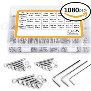 Kit tornillos hexagonales, tuercas y arandelas M2, M3 y M4 1080piezas